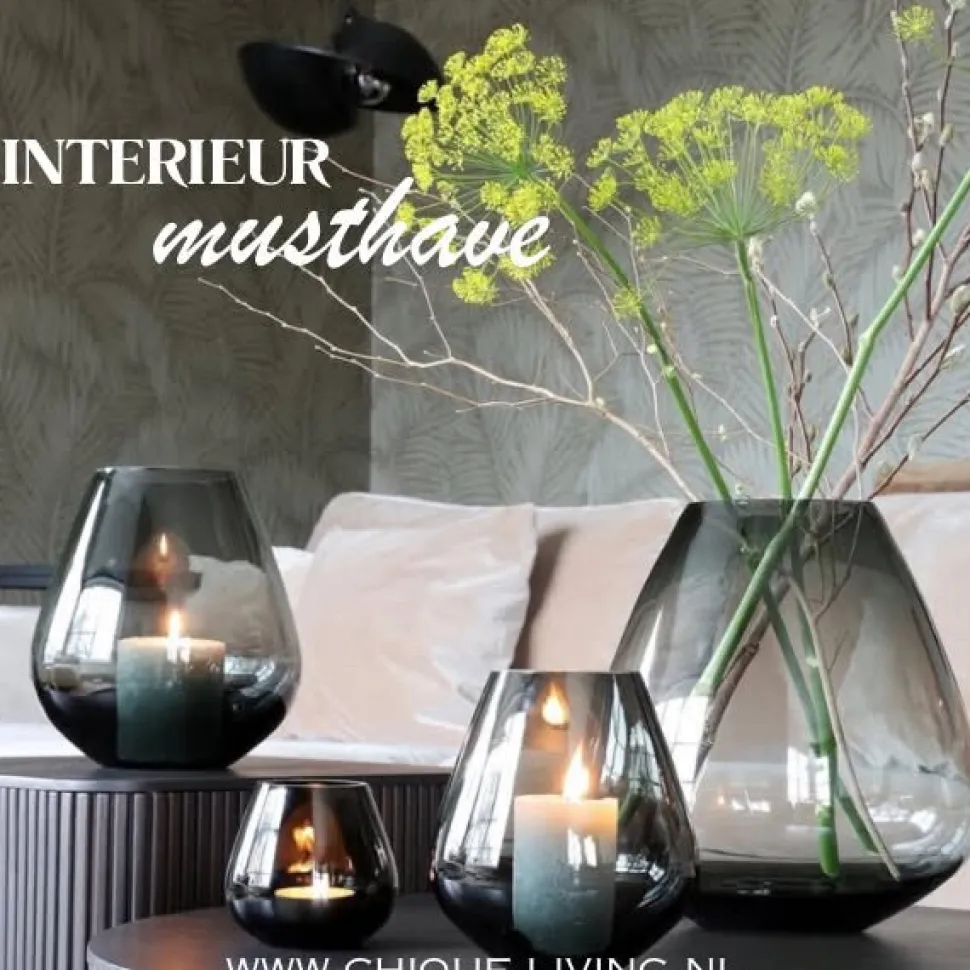 Peervormig Windlicht ‘Tasman’ | Smoke Glass | Vase The World | Verkrijgbaar in 3 maten | Chique-Living