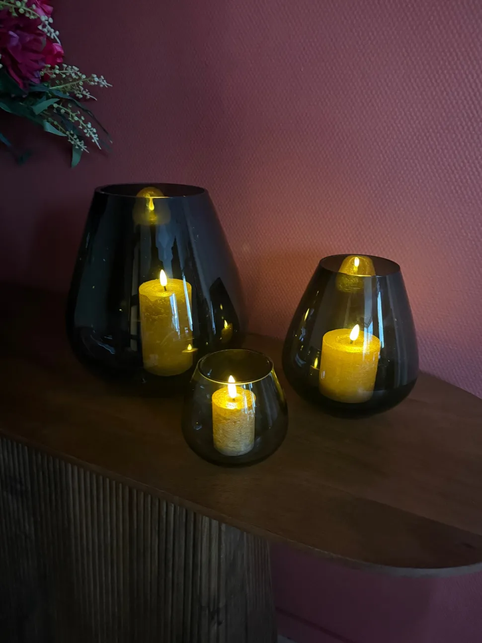 Peervormig Windlicht ‘Tasman’ | Smoke Glass | Vase The World | Verkrijgbaar in 3 maten | Chique-Living