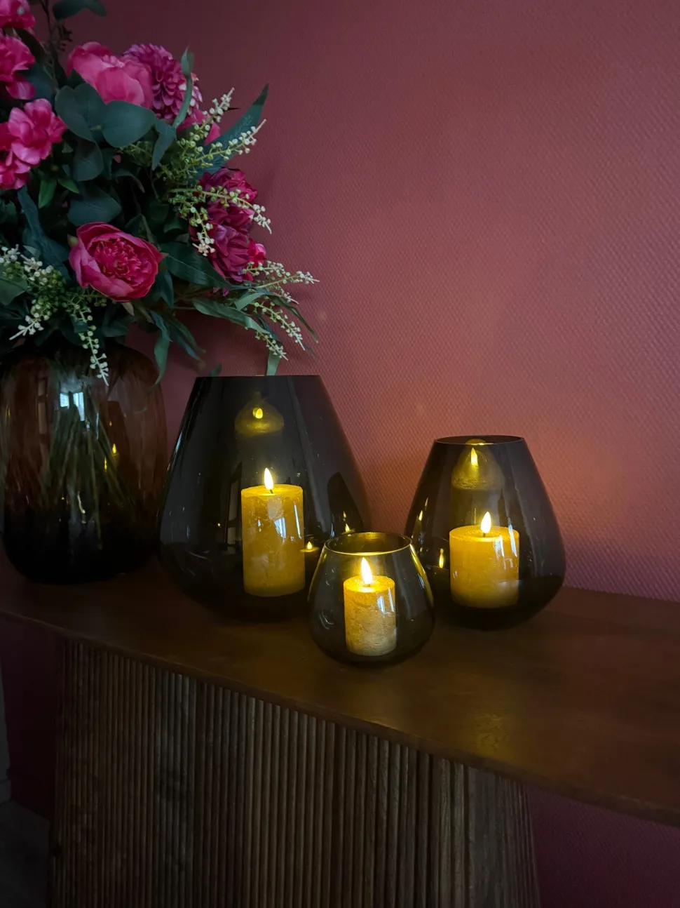 Peervormig Windlicht ‘Tasman’ | Smoke Glass | Vase The World | Verkrijgbaar in 3 maten | Chique-Living