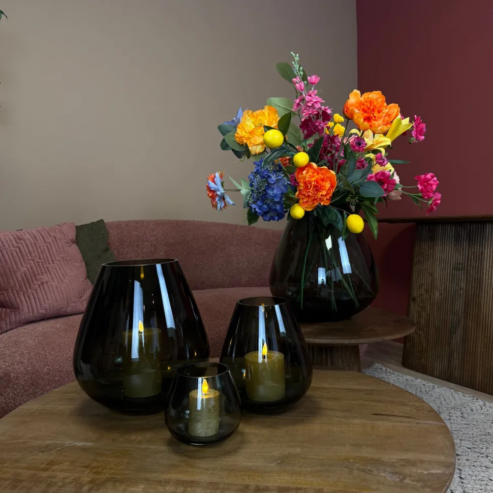 Peervormig Windlicht ‘Tasman’ | Smoke Glass | Vase The World | Verkrijgbaar in 3 maten | Chique-Living