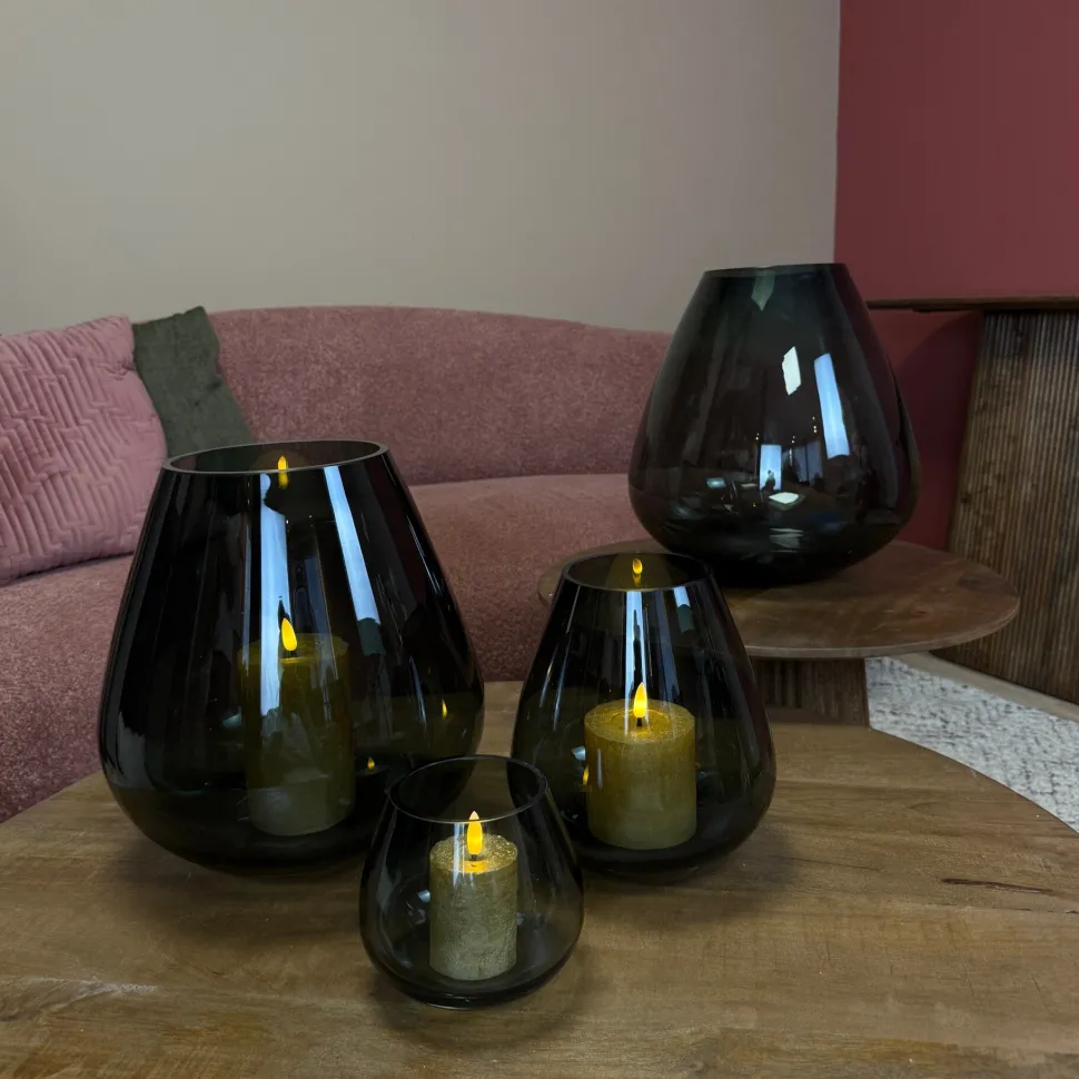 Peervormig Windlicht ‘Tasman’ | Smoke Glass | Vase The World | Verkrijgbaar in 3 maten | Chique-Living