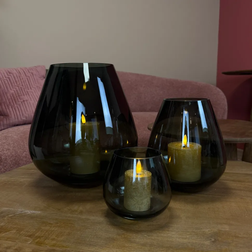 Peervormig Windlicht ‘Tasman’ | Smoke Glass | Vase The World | Verkrijgbaar in 3 maten | Chique-Living