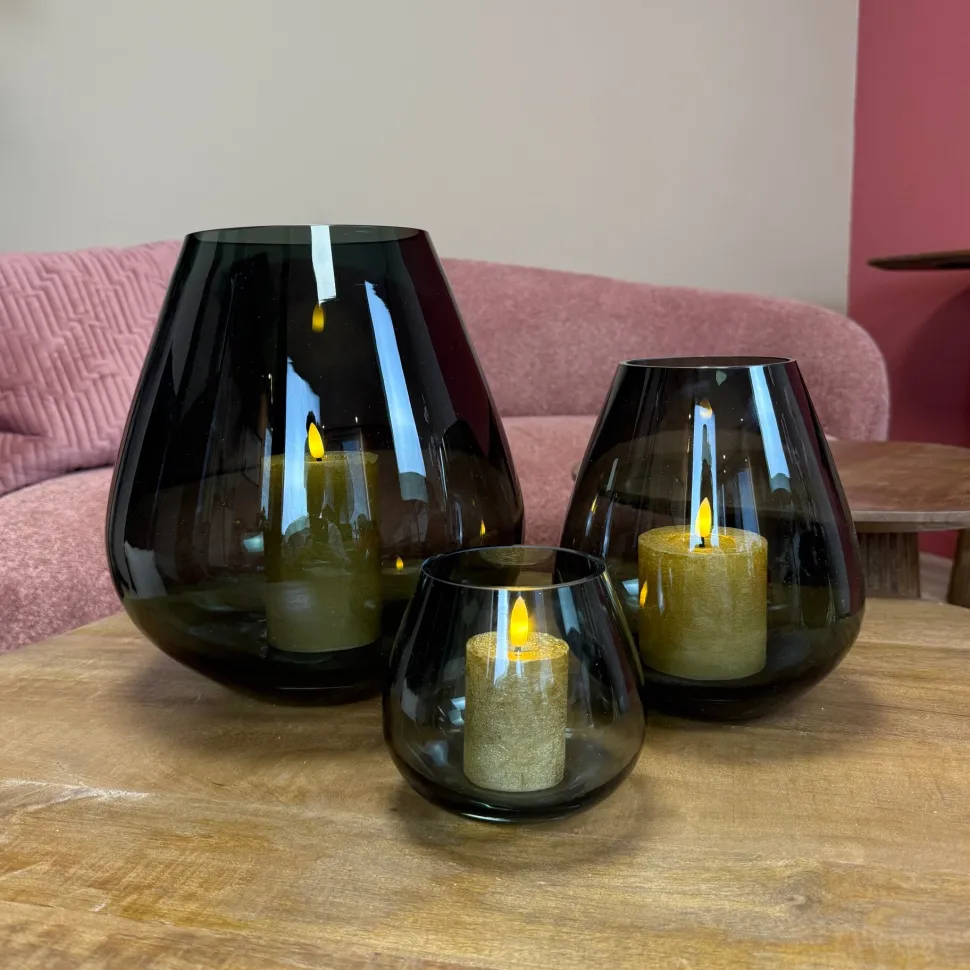 Peervormig Windlicht ‘Tasman’ | Smoke Glass | Vase The World | Verkrijgbaar in 3 maten | Chique-Living