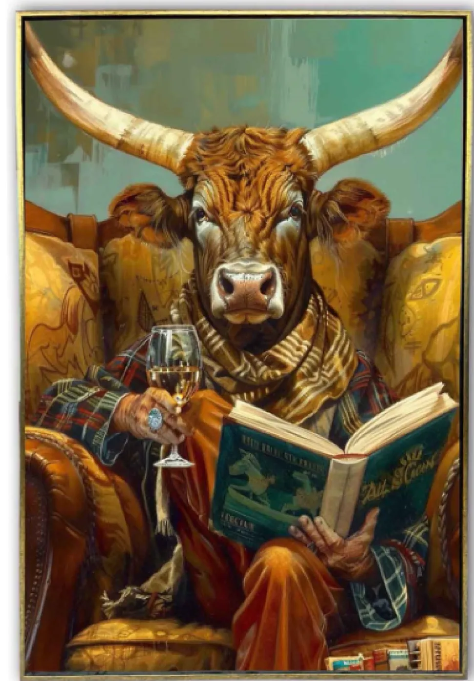 Schilderij Bull Book 60×90 cm – Met Frame | Chique-Living