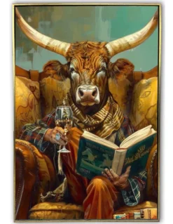 Schilderij ‘Bull Book’ kopen | Modern Kunstwerk met Gouden Lijst 60x90cm | Chique Living