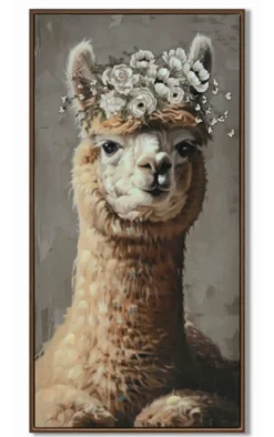 Schilderij ‘Flower Lama’ kopen | Modern Dierenschilderij met Bloemen 40x80cm | Chique Living