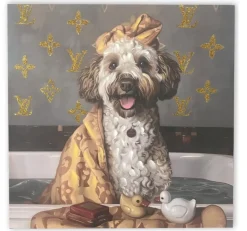 Schilderij ‘Hond in Bad’ kopen | Modern Dierenschilderij Vierkant 60x60cm | Chique Living
