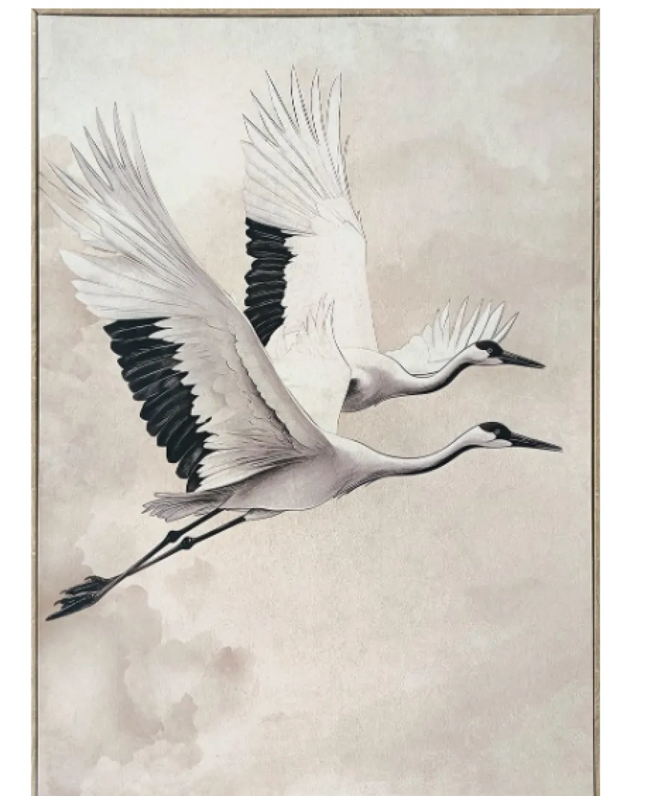 Schilderij met Velvet Doek Vogels kopen | Luxe Wanddecoratie 60x80cm met Houten Lijst | Chique Living