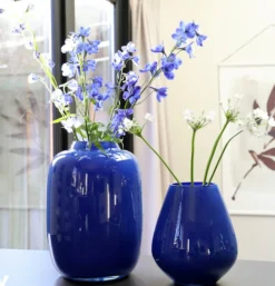Tasman Vaas / Windlicht Bright Blue – Ø18x20 cm | Glanzend glas