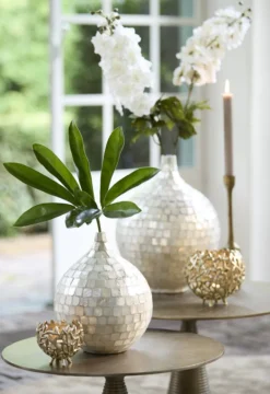 Vaas Bamboe Elorza Beige Champagne | Ø22x25 cm | Chique Living