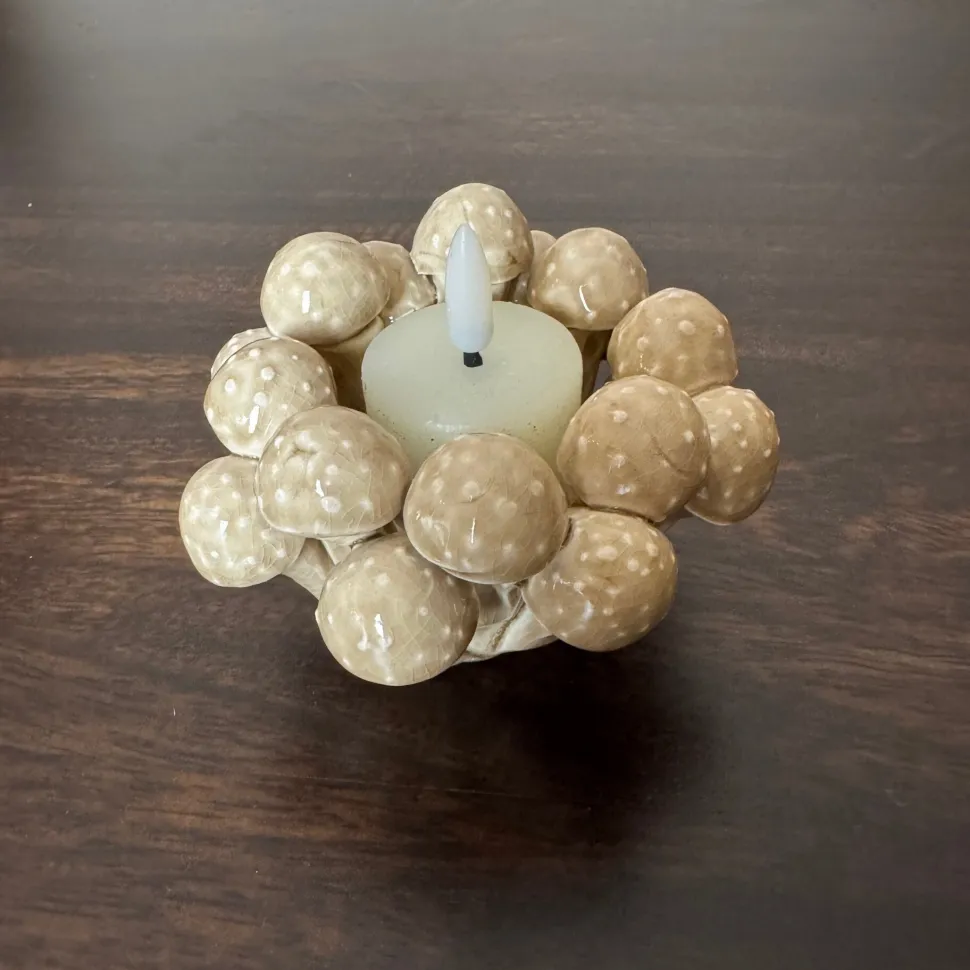 Waxinehouder Keramiek Paddestoel Beige | Chique-Living