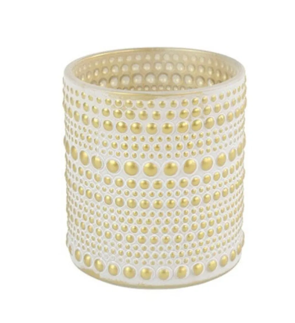 Waxinelichthouder ‘Dots’ | Creme/Goud | Verkrijgbaar in 2 maten | Chique-Living