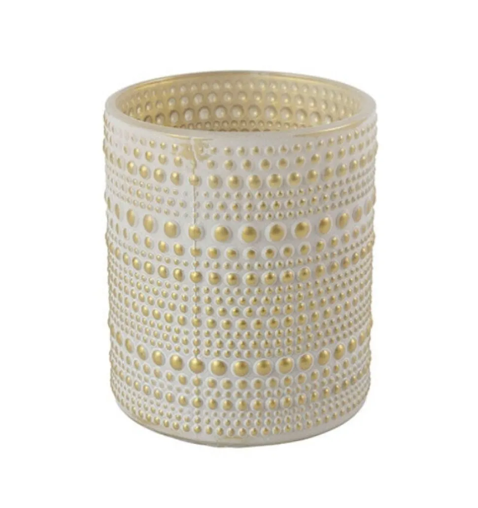 Waxinelichthouder ‘Dots’ | Creme/Goud | Verkrijgbaar in 2 maten | Chique-Living