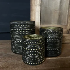 Waxinelichthouder Dots | Zwart/Goud | Verkrijgbaar in 3 maten | Chique-Living