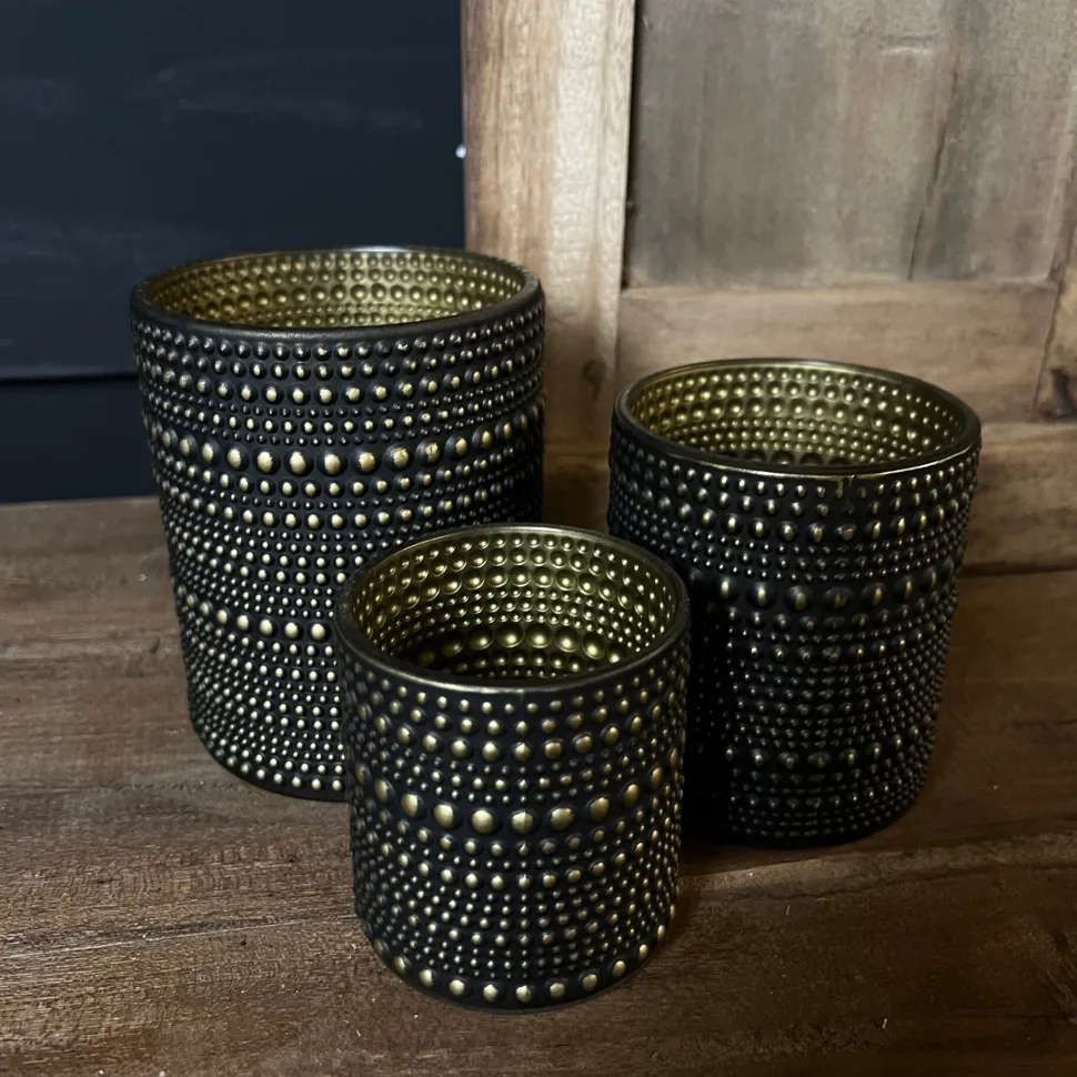Waxinelichthouder Dots | Zwart/Goud | Verkrijgbaar in 3 maten | Chique-Living