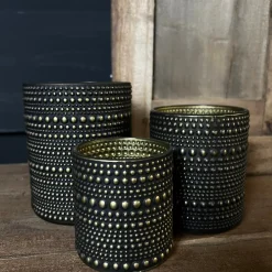 Waxinelichthouder Dots | Zwart/Goud | Verkrijgbaar in 3 maten | Chique-Living
