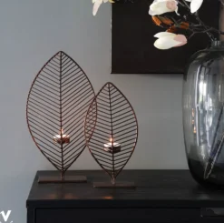 Waxinelichthouder ‘Leaf’ Bronze – 2 Maten | Chique-Living