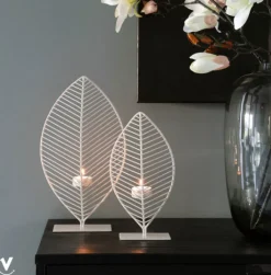 Waxinelichthouder ‘Leaf’ Ivory – 2 Maten | Chique-Living