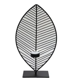 Waxinelichthouder ‘Leaf’ Zwart – 2 Maten | Chique-Living