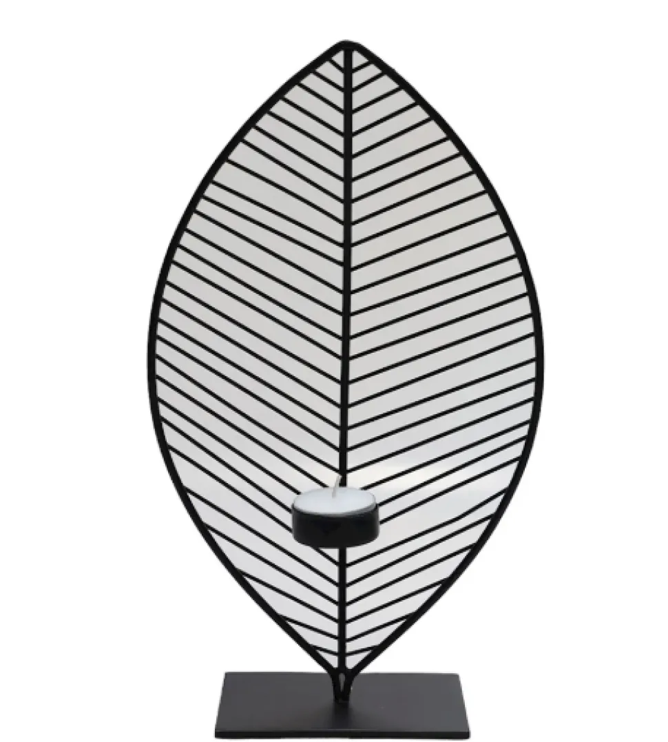 Waxinelichthouder ‘Leaf’ Zwart – 2 Maten | Chique-Living
