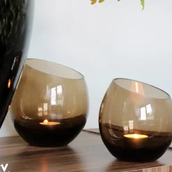 Windlicht Taupe Smoke Glas | Verkrijgbaar in 2 maten | Chique-Living