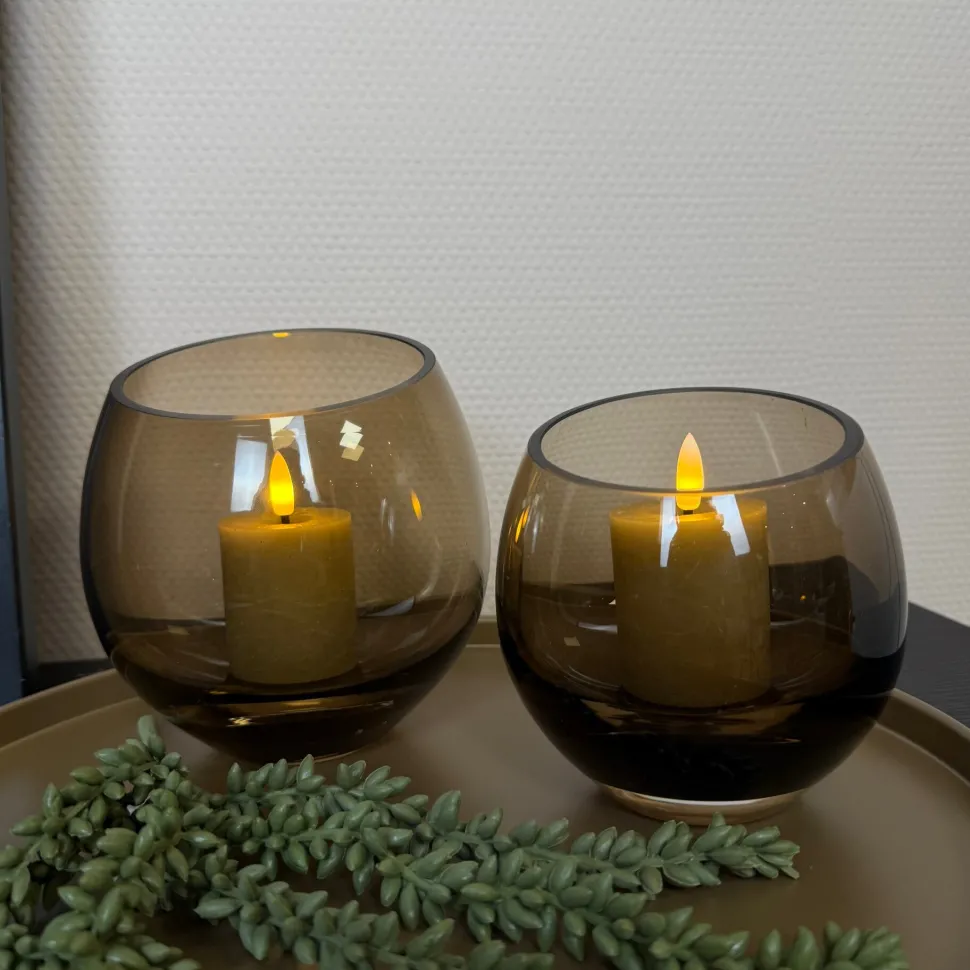 Windlicht Taupe Smoke Glas | Verkrijgbaar in 2 maten | Chique-Living