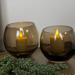 Windlicht Taupe Smoke Glas | Verkrijgbaar in 2 maten | Chique-Living