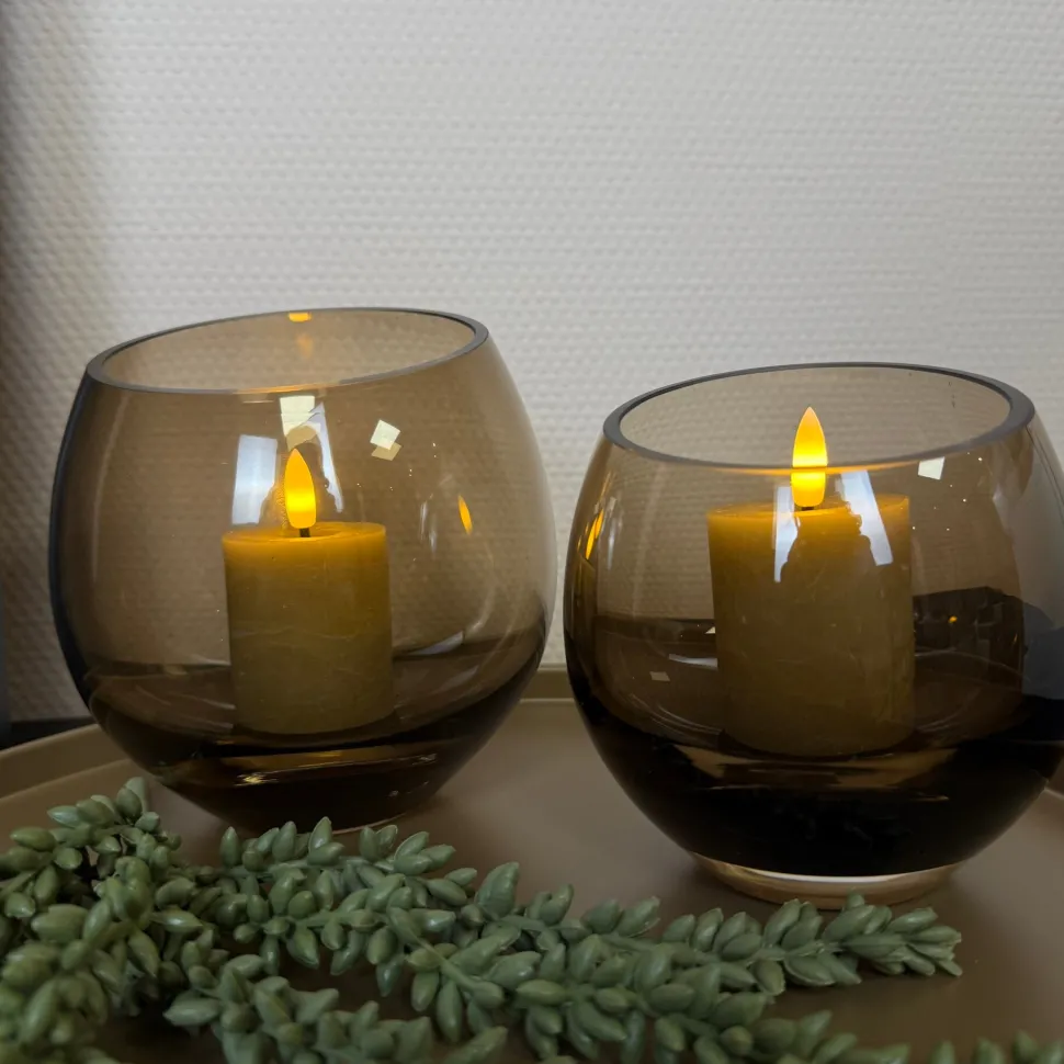 Windlicht Taupe Smoke Glas | Verkrijgbaar in 2 maten | Chique-Living