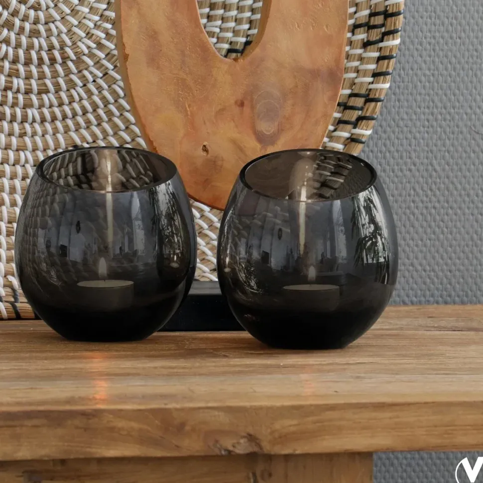 Windlicht Zwart Smoke Glas ‘Moho’ | Verkrijgbaar in 2 maten | Chique-Living