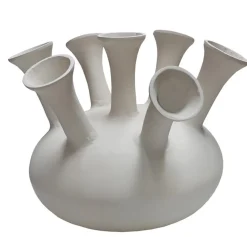 XL Toetervaas Beige – Aluminium Vaas met 7 Toeters | Perfect voor Zijden Bloemen
