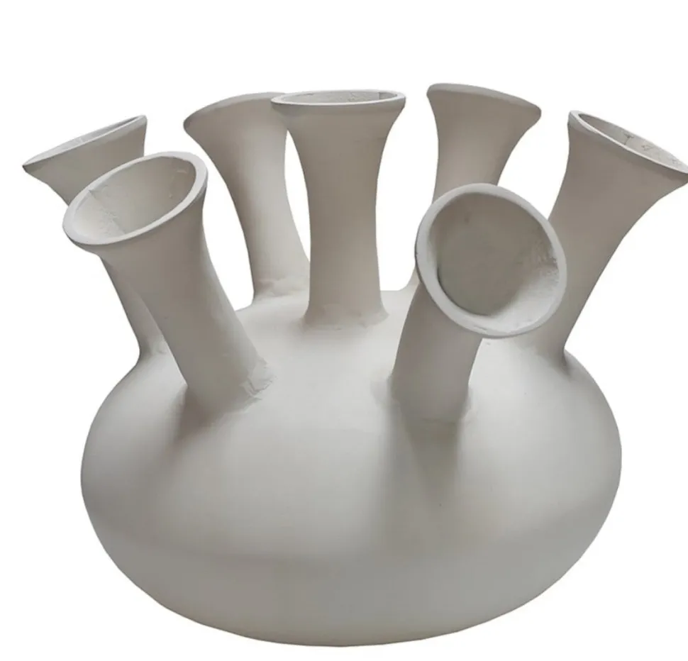 XL Toetervaas Beige – Aluminium Vaas met 7 Toeters | Perfect voor Zijden Bloemen