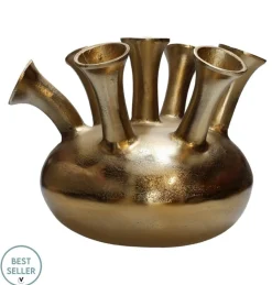 XL Toetervaas Goud – Luxe Aluminium Vaas met 7 Toeters | Perfect voor Zijden Bloemen