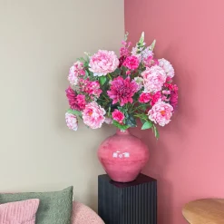 XXL Kunstbloemen Boeket ‘Pink’ - Inclusief Fuchsia Vaas | B70xH100cm | Chique-Living