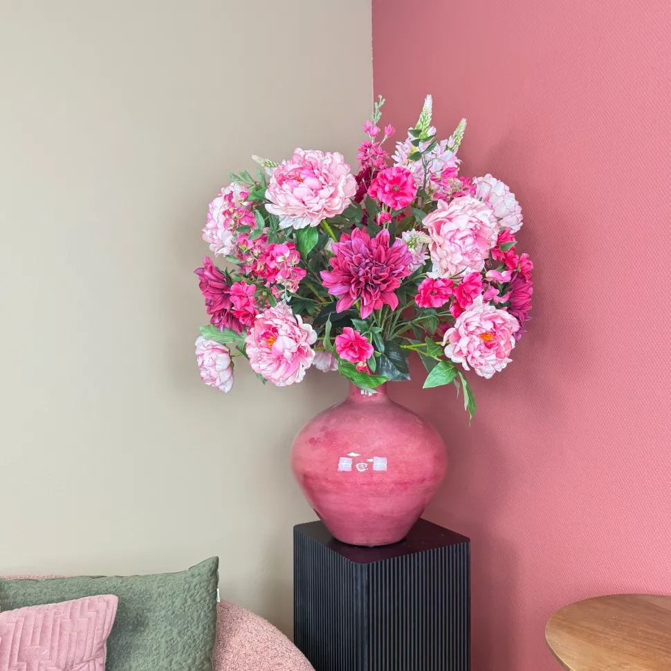 XXL Kunstbloemen Boeket ‘Pink’ - Inclusief Fuchsia Vaas | B70xH100cm | Chique-Living