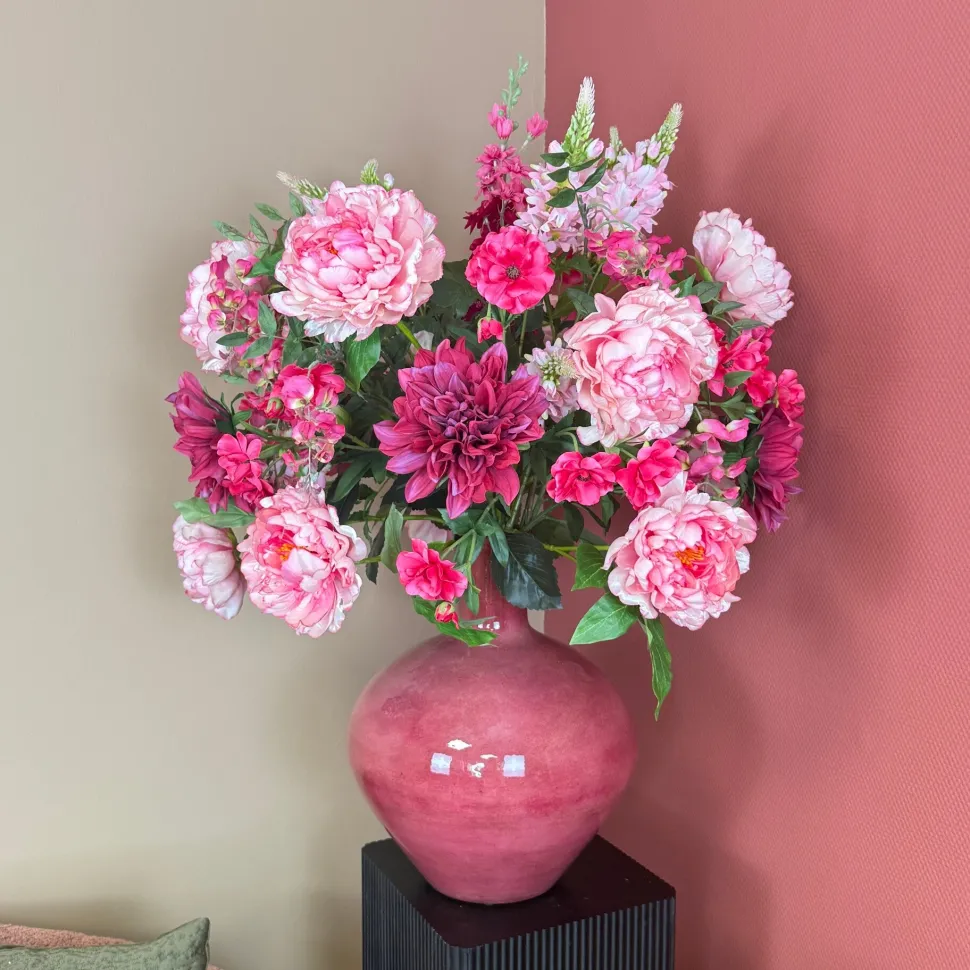 XXL Kunstbloemen Boeket ‘Pink’ - Inclusief Fuchsia Vaas | B70xH100cm | Chique-Living