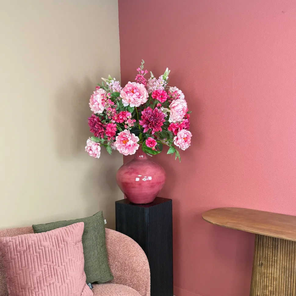 XXL Kunstbloemen Boeket ‘Pink’ - Inclusief Fuchsia Vaas | B70xH100cm | Chique-Living