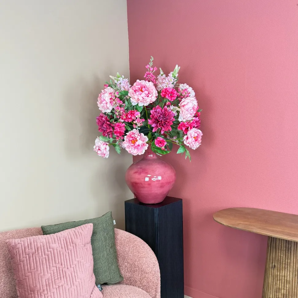 XXL Kunstbloemen Boeket ‘Pink’ - Inclusief Fuchsia Vaas | B70xH100cm | Chique-Living